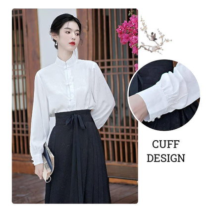 Elegant National Style Hanfu Two-Piece Set with Long Skirt and Daily Wear Top