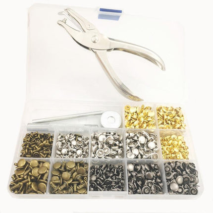 Leather Rivets Tool Metal Stud Set Double Cap Fixing Belt Repair DIY Kit Craft - Aimall