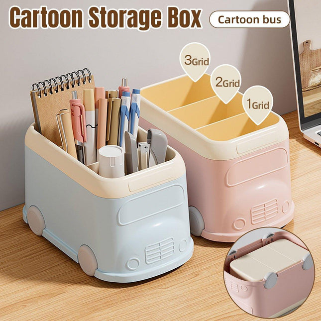 Cartoon Desktop Pen Holder Multi-Compartment Stationery Organizer Storage Box