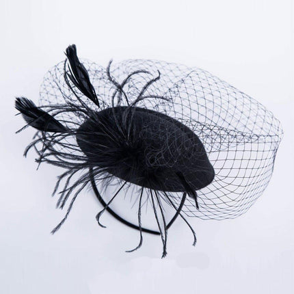 Women Retro Feather Bridal Veil Headwear Festival Stage Top Hat Hair Accessories
