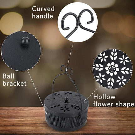 Fireproof Wrought Iron Mosquito Coil Holder with Cover for Indoor Outdoor Use