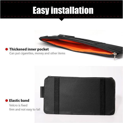 Car Sun Visor Organizer Pocket Card Storage Pouch Holder with Zipper Net Black - Aimall