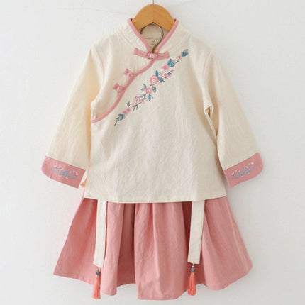 Traditional Chinese Hanfu Dress Set for Girls Cheongsam Outfit Spring