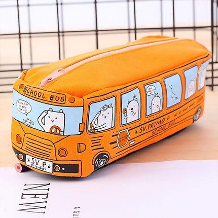4PCS Large Capacity Cartoon Bus Pencil Case Stationery Storage Bag for School or Gifts