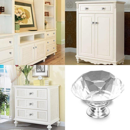 Door Knobs Handles Clear Crystal Diamond Glass Kitchen Cupboard Cabinet Pulls 40MM - Aimall