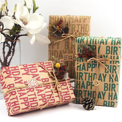 Vintage Kraft Wrapping Paper Happy Birthday Gift Box Wrapping Paper for Presents