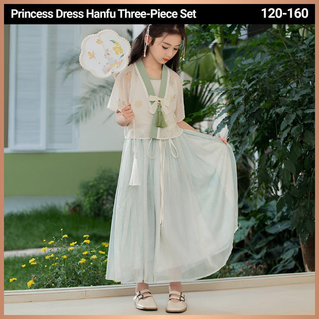 Girls Hanfu Chinese Style Dress Tang Princess Outfit Three Piece Set Colourful
