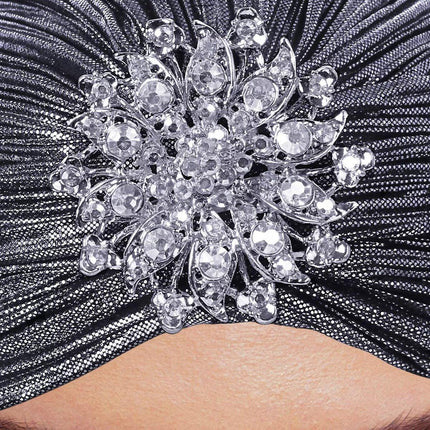 Muslim Women Pleated Silver Pleated Indian Wrap Turban Headscarf Elegant Hat