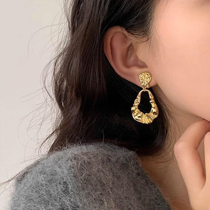 Vintage Ruffled Earrings for Women Retro Irregular Design Fashion Jewelry Gift