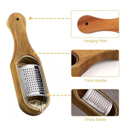 Premium Stainless Steel Cheese Grater with Acacia Wood Handle Scraper Planer