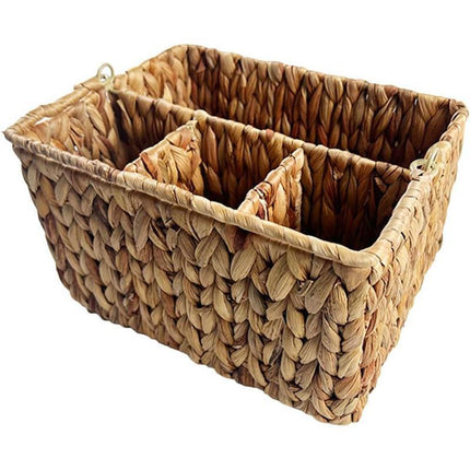 Straw Woven Tote Basket Storage for Snacks Fruit Cutlery Organizer Home Decor