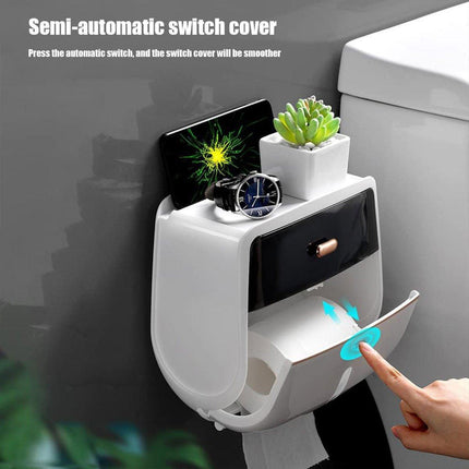Wall-Mounted Toilet Tissue Paper Roll Holder Storage Box No punching Waterproof