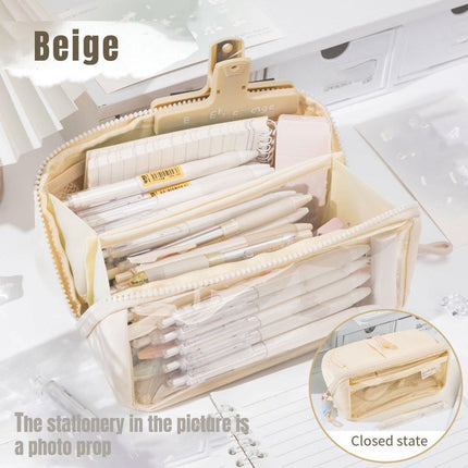Large Capacity Japanese Style Student Stationery Bag Plain Colour Pen Case