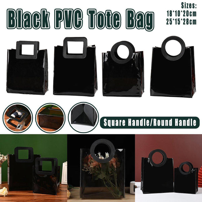 10PCS Black PVC Gift Bags with Round and Square Handles Jelly Handbag Set