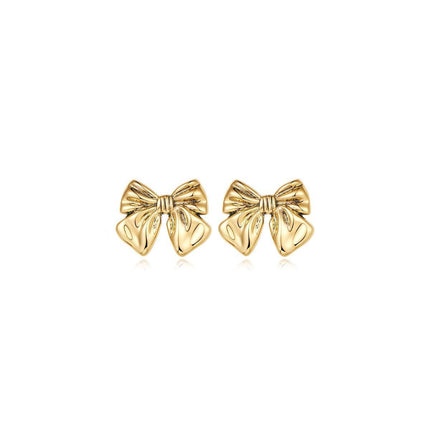 Gold Bow Earrings Women Fashion Stud Jewelry Simple Elegant Gift