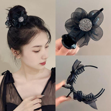 Women Gauze Flower hairband Mesh Bow Hair Claw Hair Grab Clip Hair Accessories - Aimall