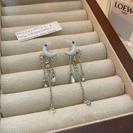 Elegant Moon Zircon Tassel Earrings For Women Exquisite Fashion Jewelry