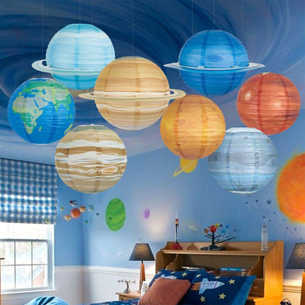 8PCS Foldable Planet Paper Lantern DIY Handmade Round Star Theme Party Decor