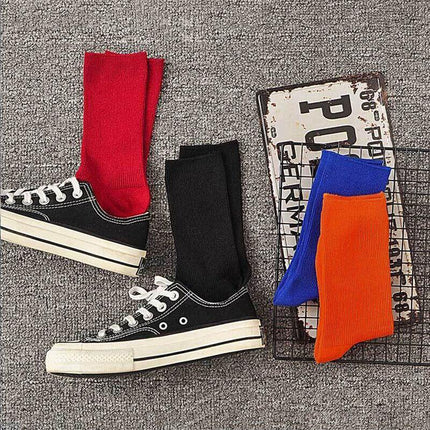 New Olid Pure Colour Formal Socks Cotton Fashion Casual Breathable Crew Socks - Aimall