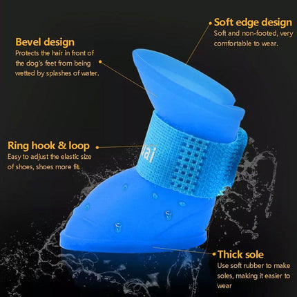 4pcs Cartoon Boots Pet Rain Shoes Waterproof Non-Slip Wear-Resistant Dog Shoes