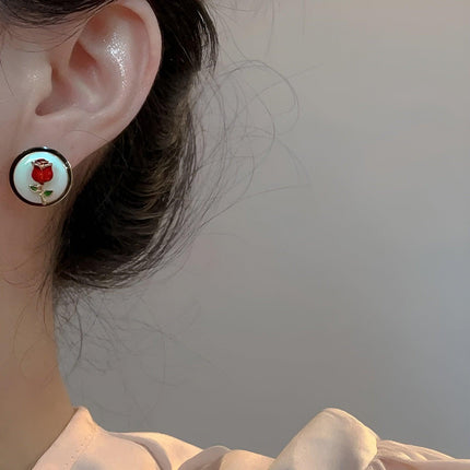 Vintage Rose Flower Stud Earrings for Women Elegant Floral Earrings Jewelry Gift