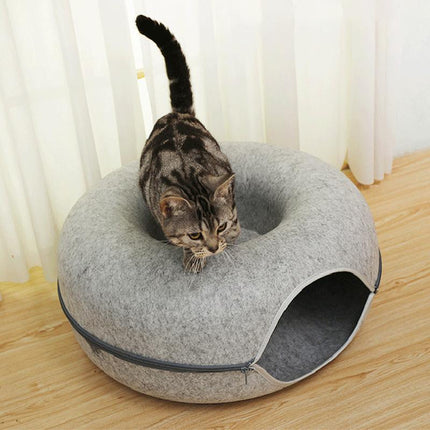 Cat Tunnel Bed Felt Pet Puppy Nest Cave House Round Donut Interactive Play Toy S Size - Aimall