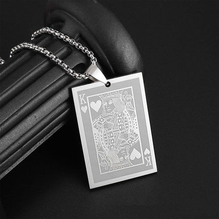 King of Hearts Poker Necklace Stainless Steel Pendant for Men Fashion Jewelry