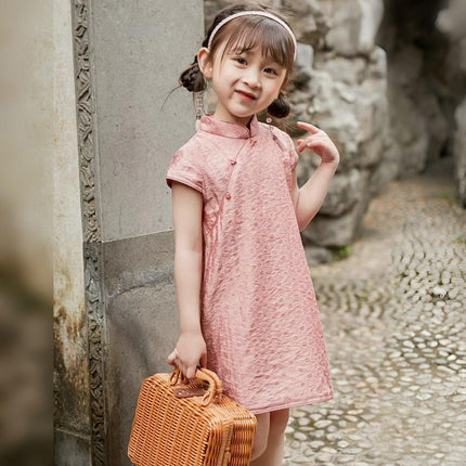 Girls Summer Cheongsam Dress Princess Solid Floral Fashion New Chinese Style - Aimall