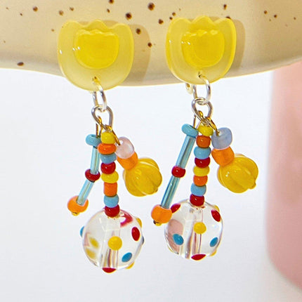 Colourful Tulip Beaded Earrings for Women Floral Fashion Jewelry Gift Accessory