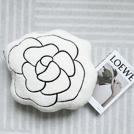 Luxury Cream Sofa Pillow Camellia Style Cushion Bed Decor Black White Design