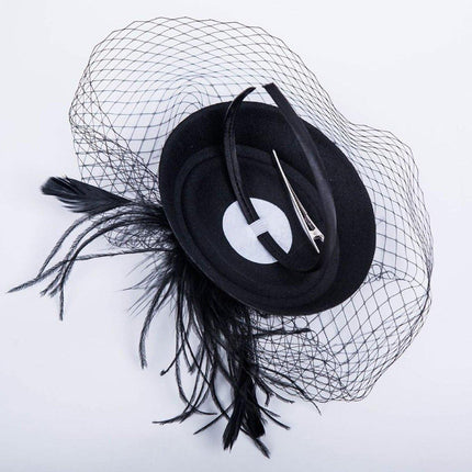 Women Retro Feather Bridal Veil Headwear Festival Stage Top Hat Hair Accessories