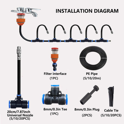 5M 10M 20M Garden Watering System Adjustable Spray Irrigation Hose Sprinkler