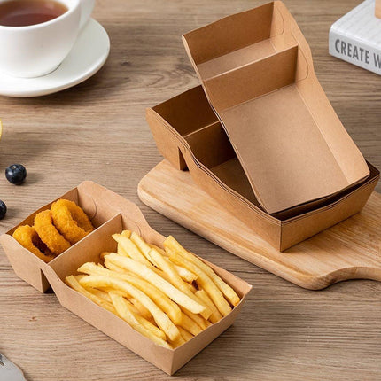 125pcs Eco-Friendly Kraft Paper Snack Boxes Dual Compartment Lunch Food Tray
