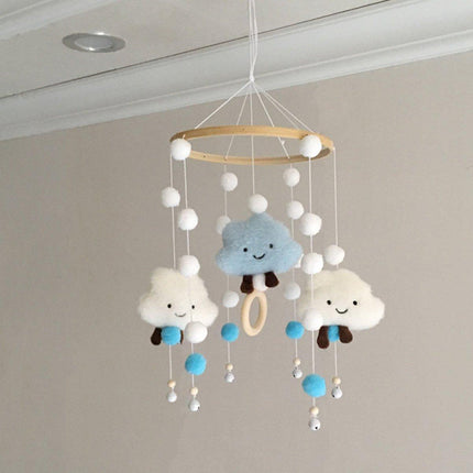 Felt Ball Cloud Mobile Hanging Bed Bell Wind Chime for Nursery or Room Decor