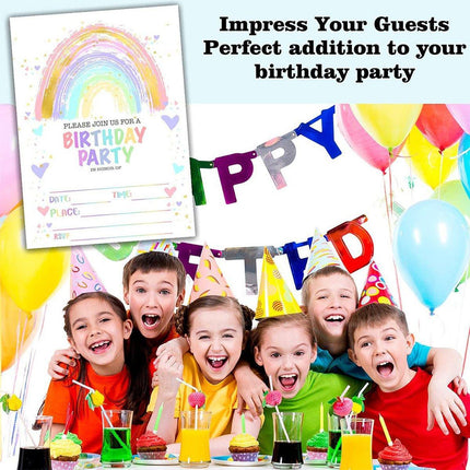 20PCS Rainbow Party Invitation Cards With Envelopes Birthday Theme Colourful Set