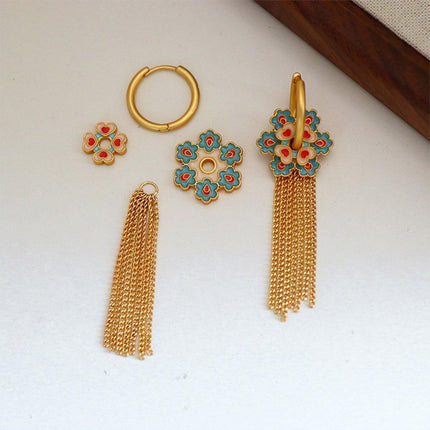 New Chinese Tassel Heart Flower Earrings Women Elegant Dangle Drop Fashion