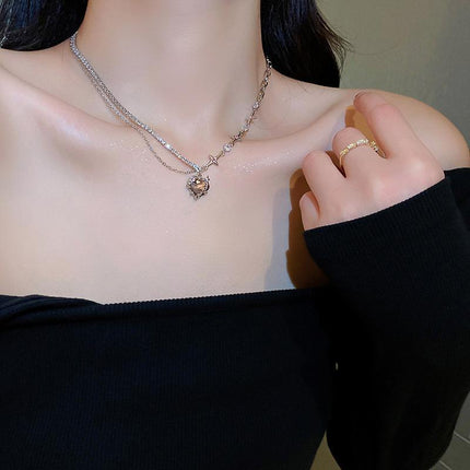 Fashion Creative Steel Heart Pendant Necklace Clavicle Chain Women Jewelry Gift - Aimall