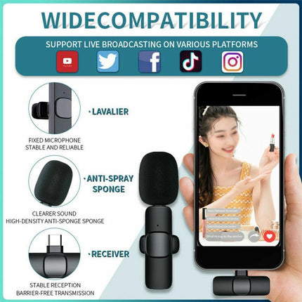 Wireless Lavalier Microphone Mini Mic For Android iPhone iPad Vlog Live Stream - Aimall