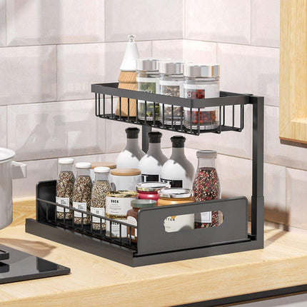 Removable Kitchen Cabinet Sink Storage Rack with Drawable Basket Organizer Shelf