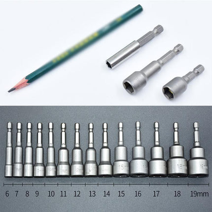 14 Size Socket Magnetic Nut Driver Set Drill Bit Adapter 1/4'' Hex Shank 6-19MM - Aimall
