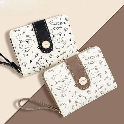 Cute Kitten Wallet Zipper Coin Purse for Girls Women Card Holder Student Style