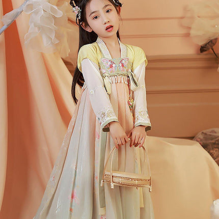 Girls Chinese Hanfu Summer Dress Embroidered Traditional Tang Suit Fairy Costume