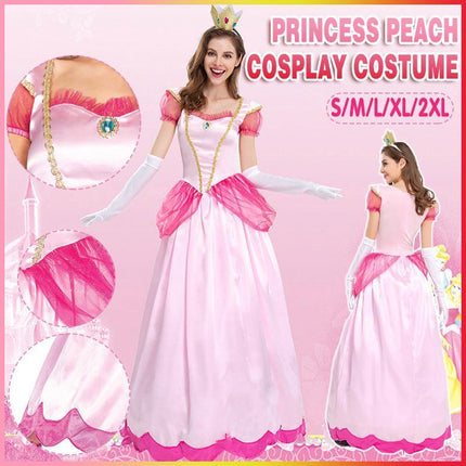 N505 Princess Peach Pink Mario Games Book Week Fancy Long Dress Up Party Costume AU