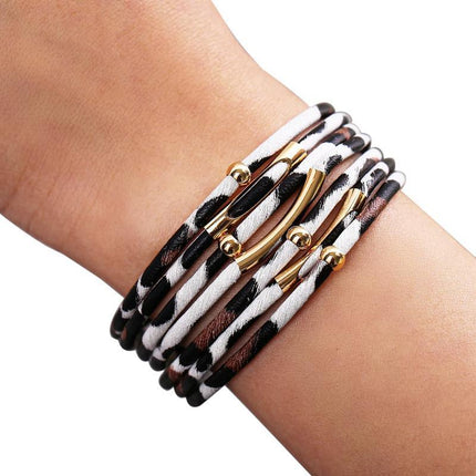 Fashion Magnetic Leather Bohemian Leopard Print Bangle Trendy New Bracelet Gift - Aimall