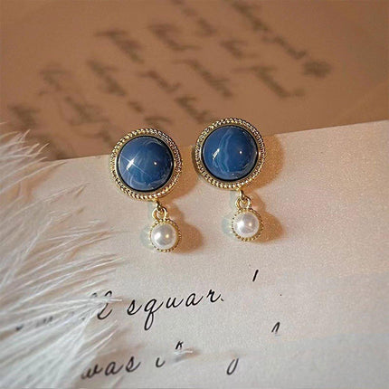 Retro Blue Oil Drop Earrings Fashion Needle Jewellery Elegant Niche Style