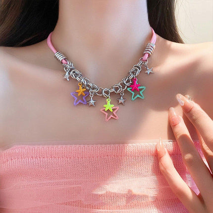 Colourful Star Pendant Necklace Fashion Jewellery Women Girls Trendy Gift