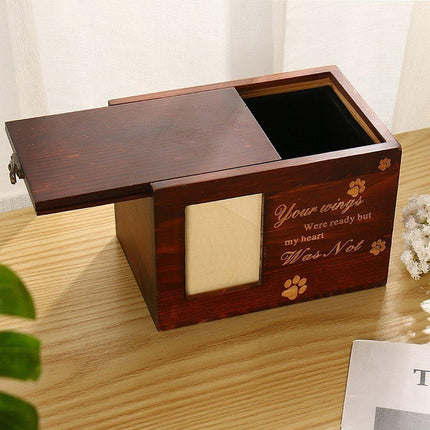 1x Wooden Pet Memorial Urn For Ashes With Photo Frame Cat/Dog Memory Box Keepsak - Aimall
