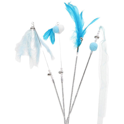 4PCS Cat Teaser Stick with Bells Feathers Bite-resistant Long Rod Toy Supplies