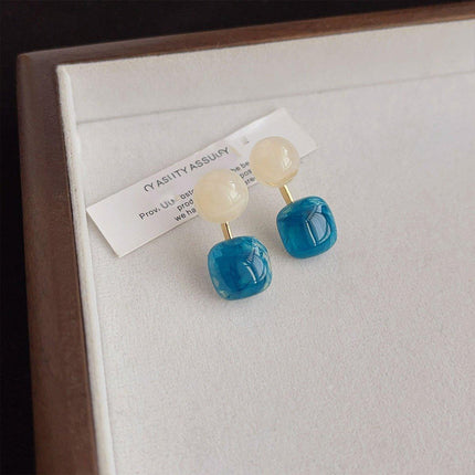 Small Fresh Blue Oil Earrings Retro Fashion Temperament Silver Needle Jewellery