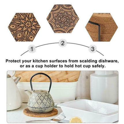 12Pc Cup Coasters Coffee Pad With Rack Nordic Mandala Round Cork Coaster - Aimall
